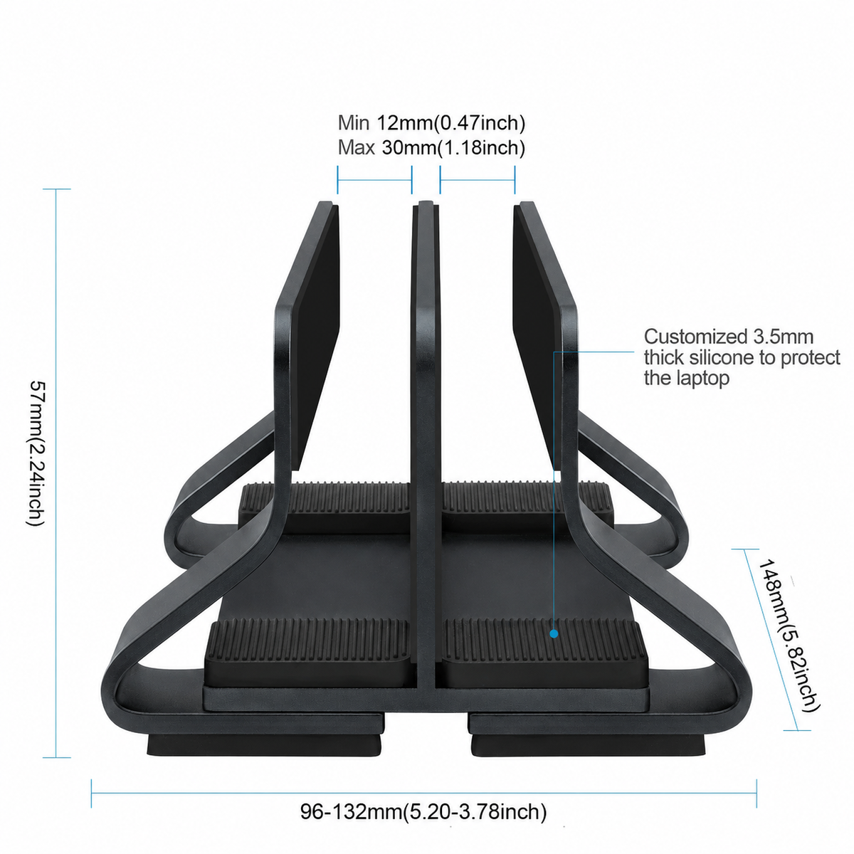 Vertical Laptop Stand — 12–30 mm adjustable fit