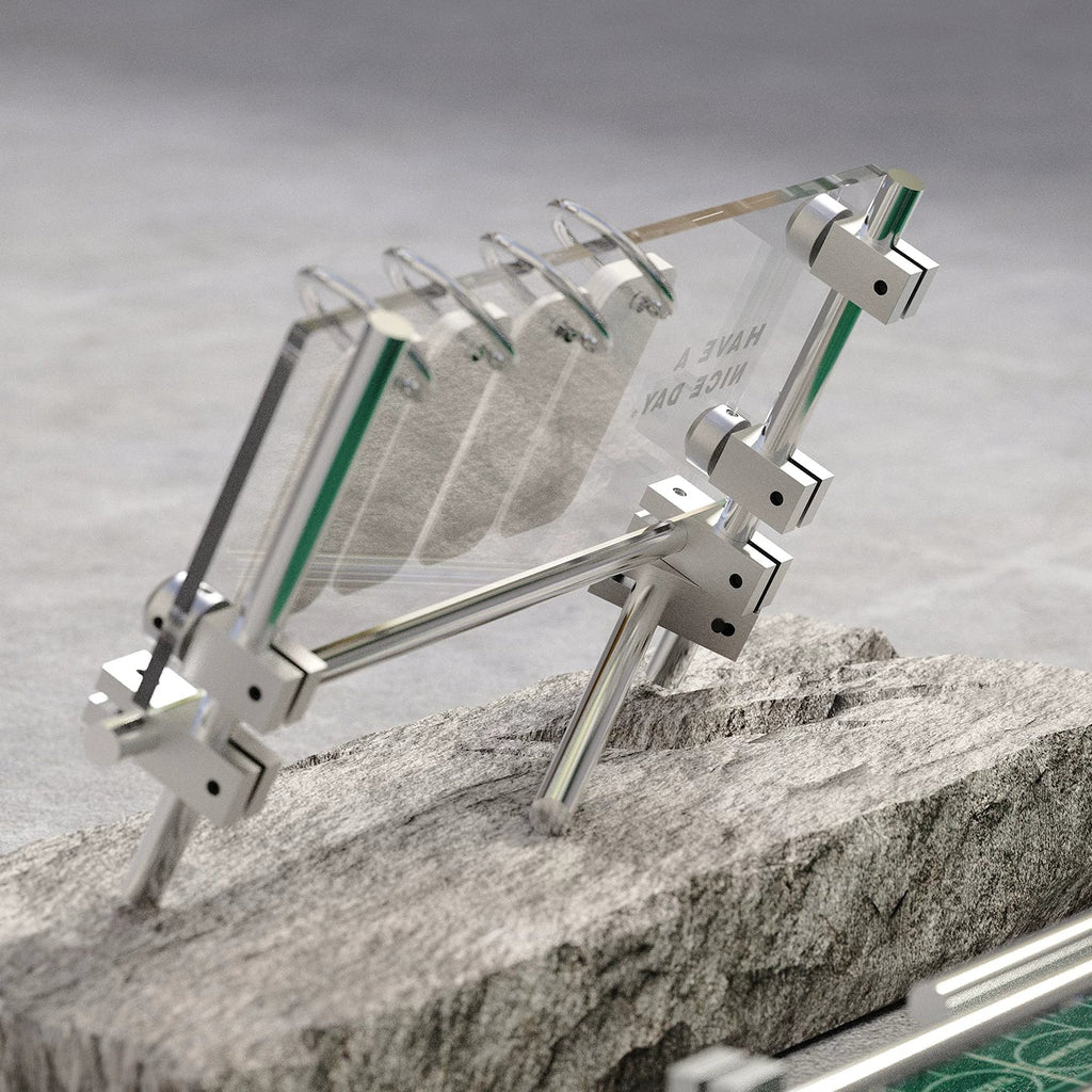 Angled view of the acrylic flip calendar and metal frame