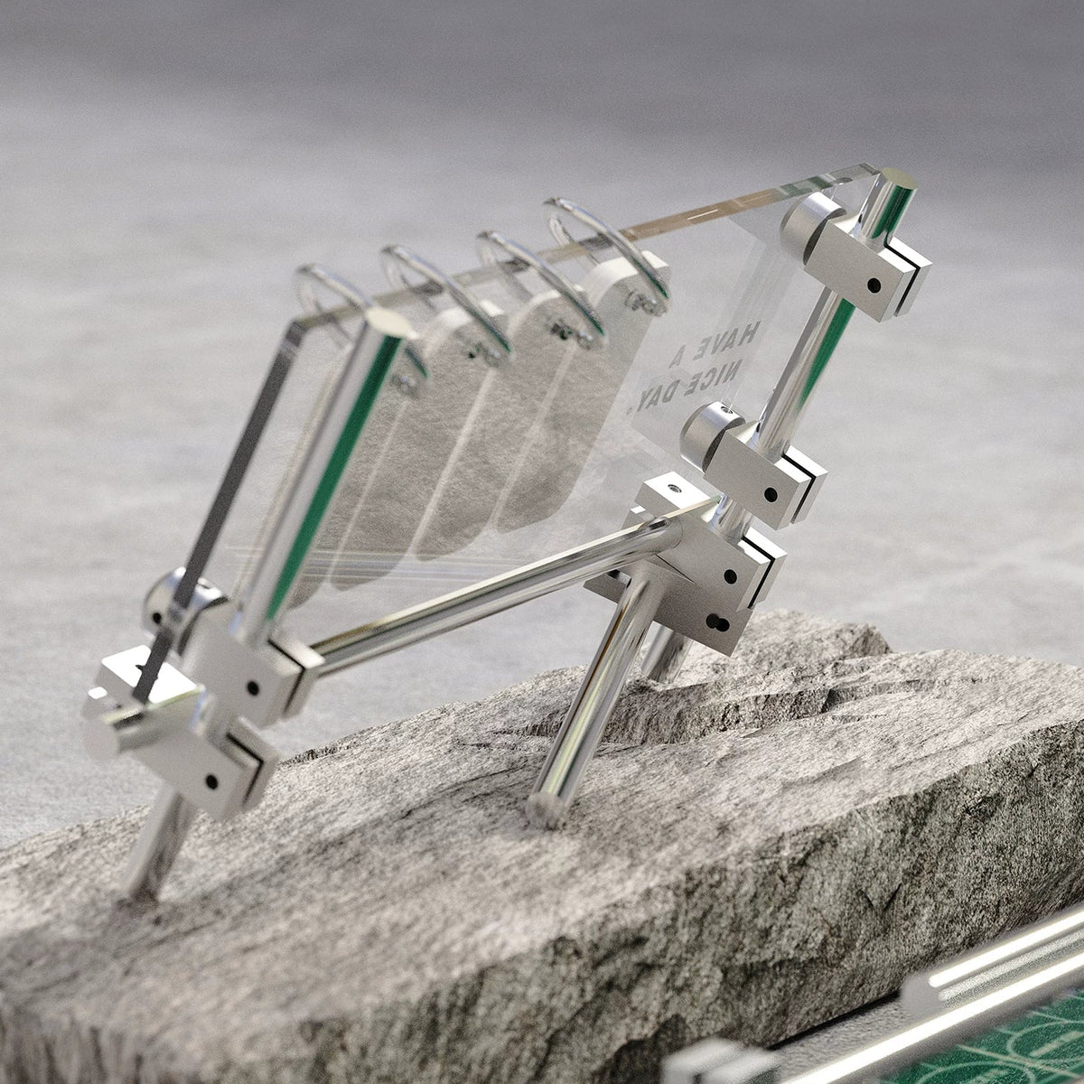 Angled view of the acrylic flip calendar and metal frame