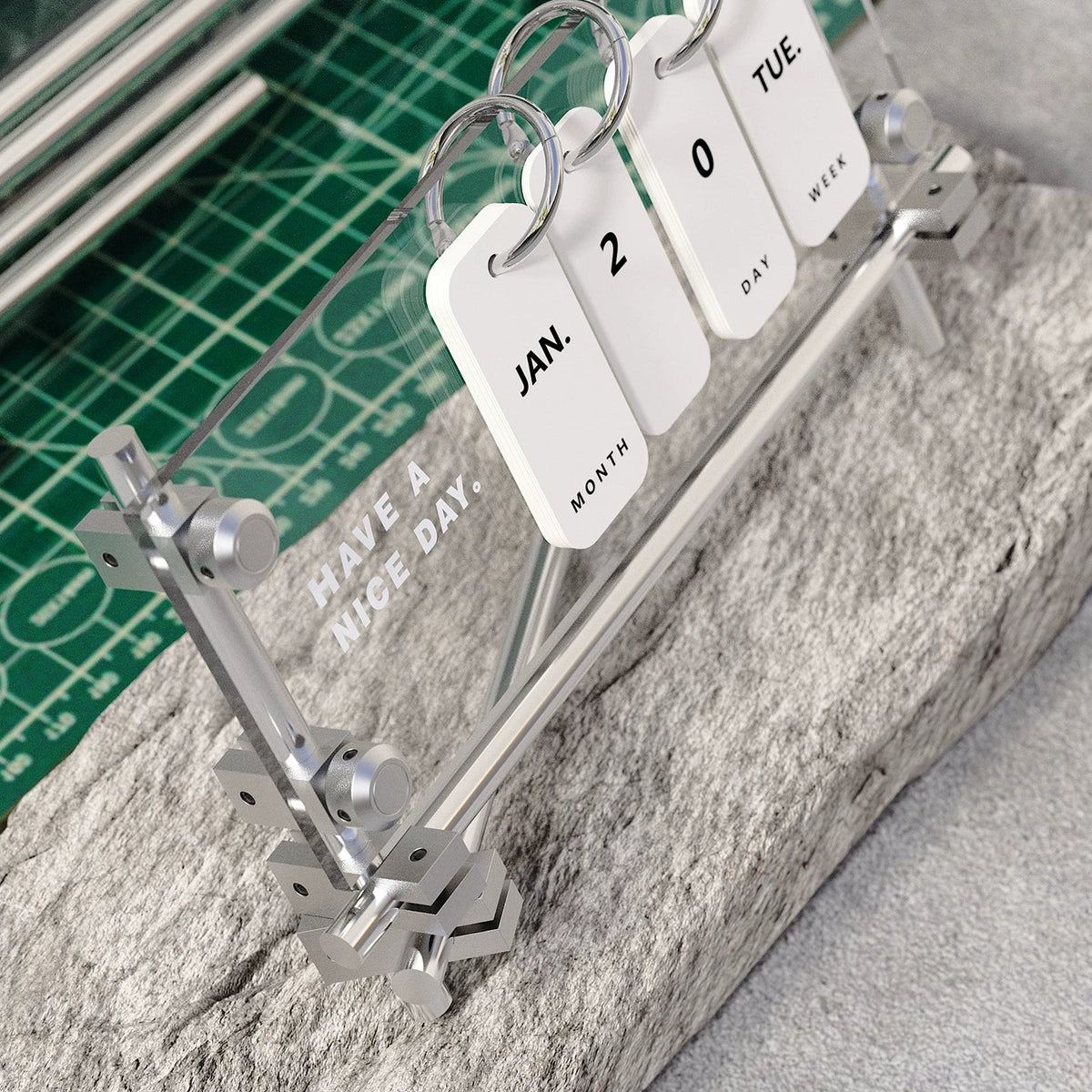 Acrylic flip desk calendar in a tabletop setting