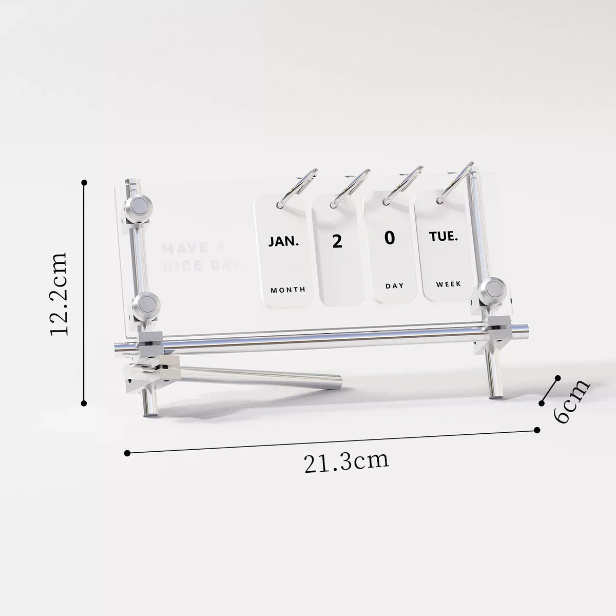 Calendar dimensions: 21.3 cm wide, 6 cm deep and 12.2 cm high
