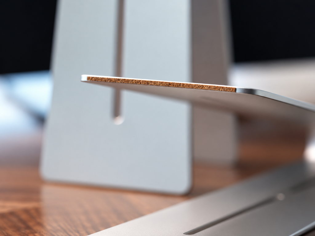 Close-up of the folded edge profile on the aluminum headphone stand