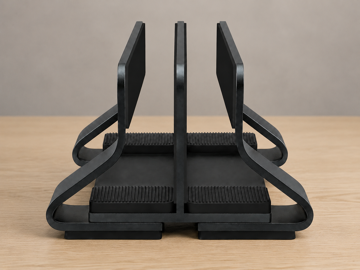 Open device slots with textured silicone contact pads and finished aluminum framing