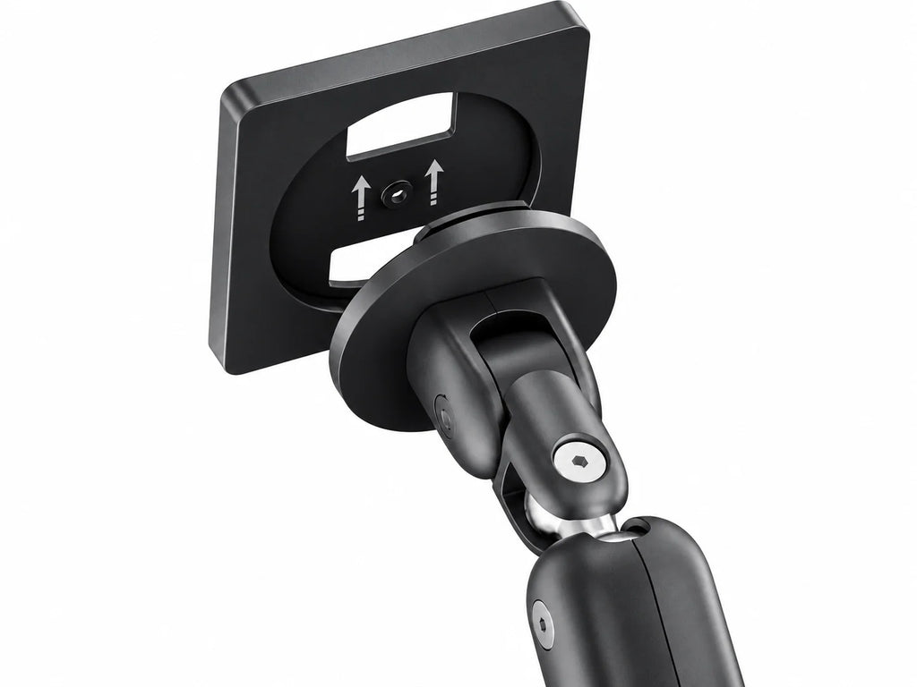 M2 black single-monitor arm VESA ball-head detail