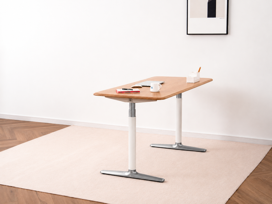 Nature Oak Standing Desk with its full desktop and floor footprint visible