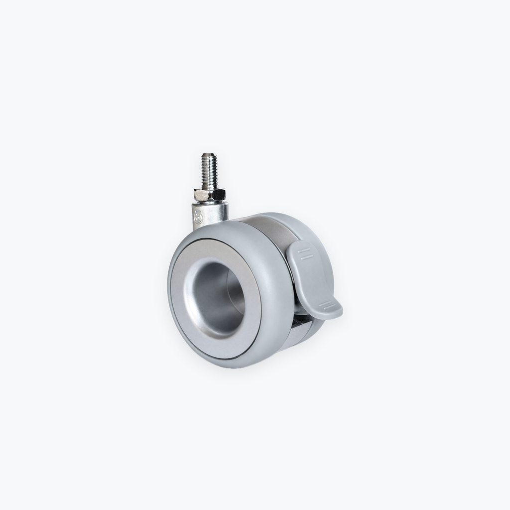 Matte-silver Standing Desk Caster with TPU wheel, locking brake and M8 threaded stem