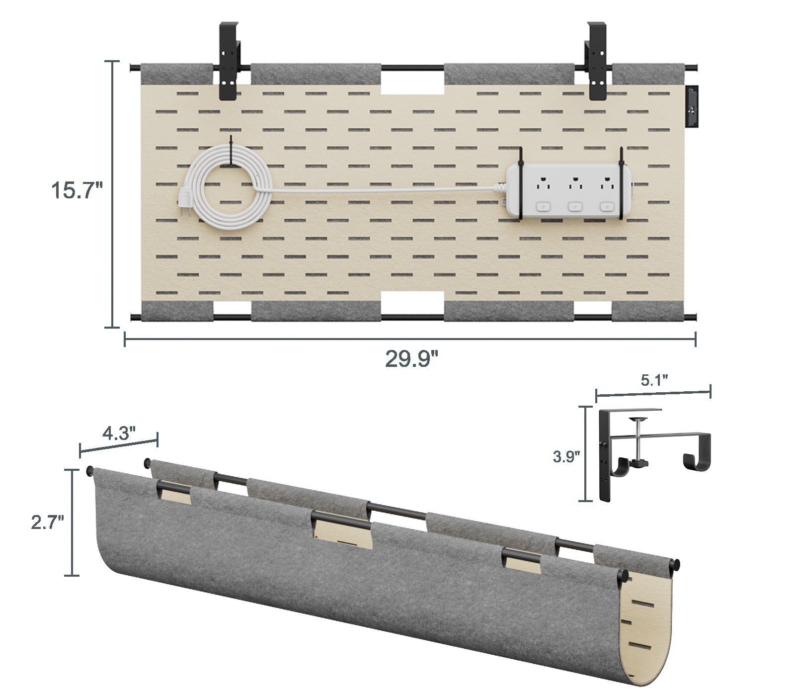 Compact felt cable management panel dimensions