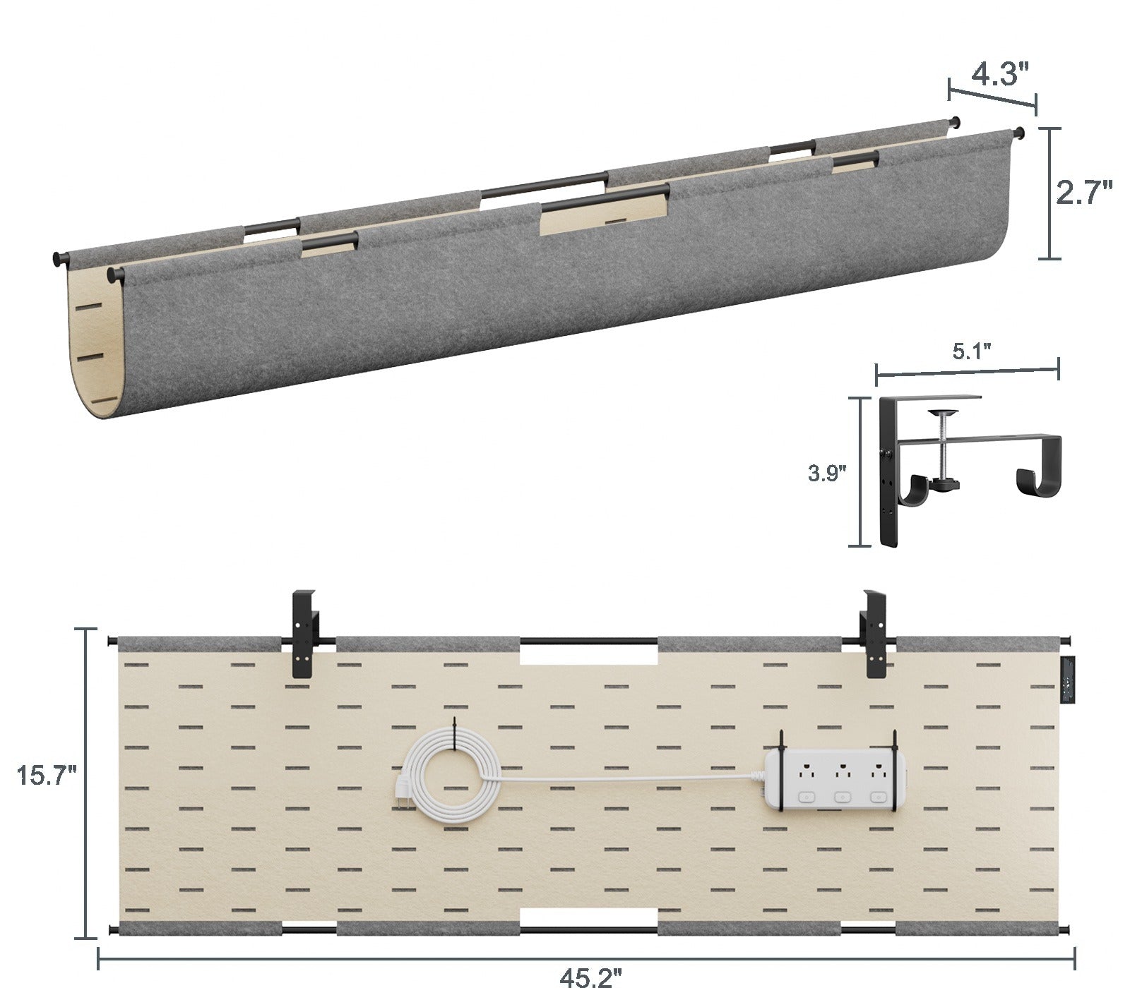 Wide felt cable management panel dimensions