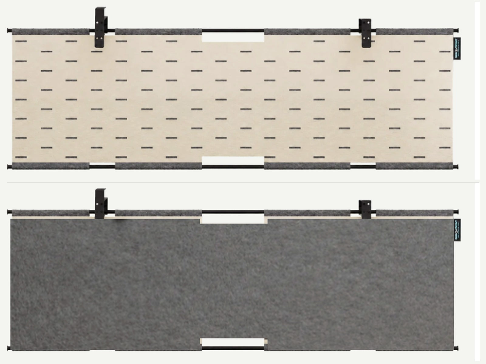 Front and back views of the felt cable management panel