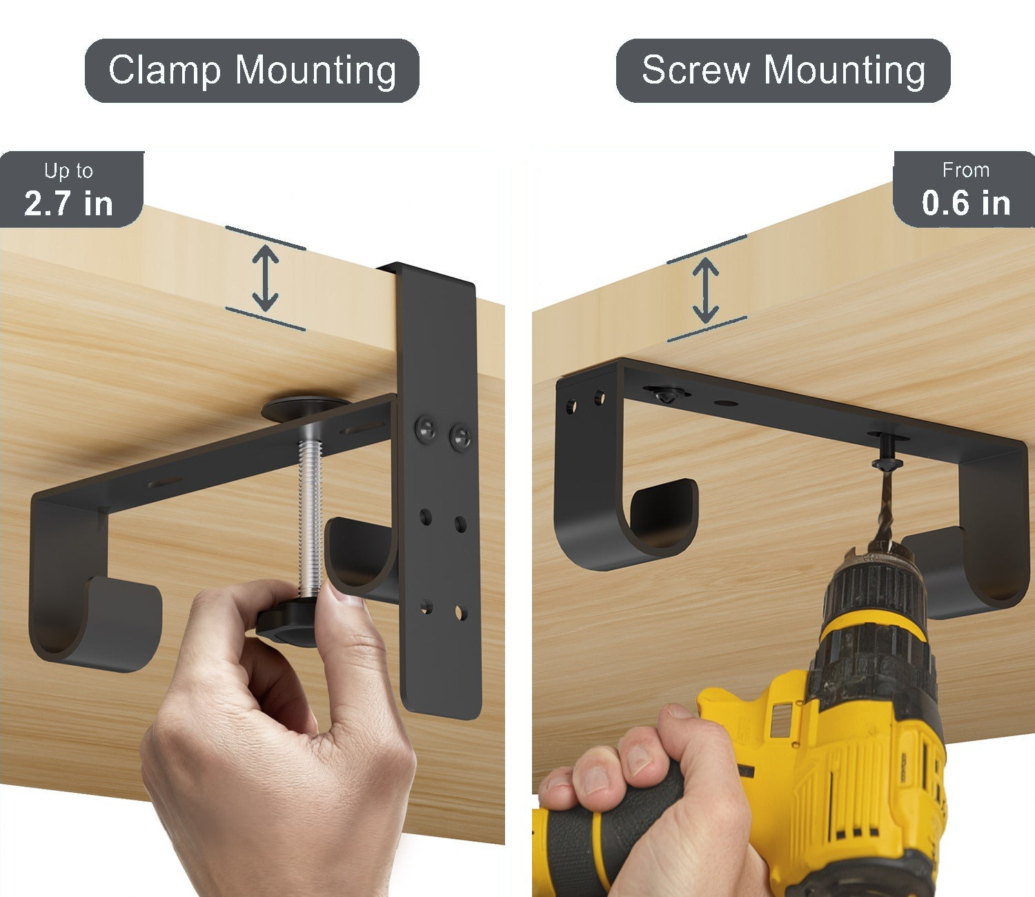 Clamp and screw mounting options for the felt cable management panel