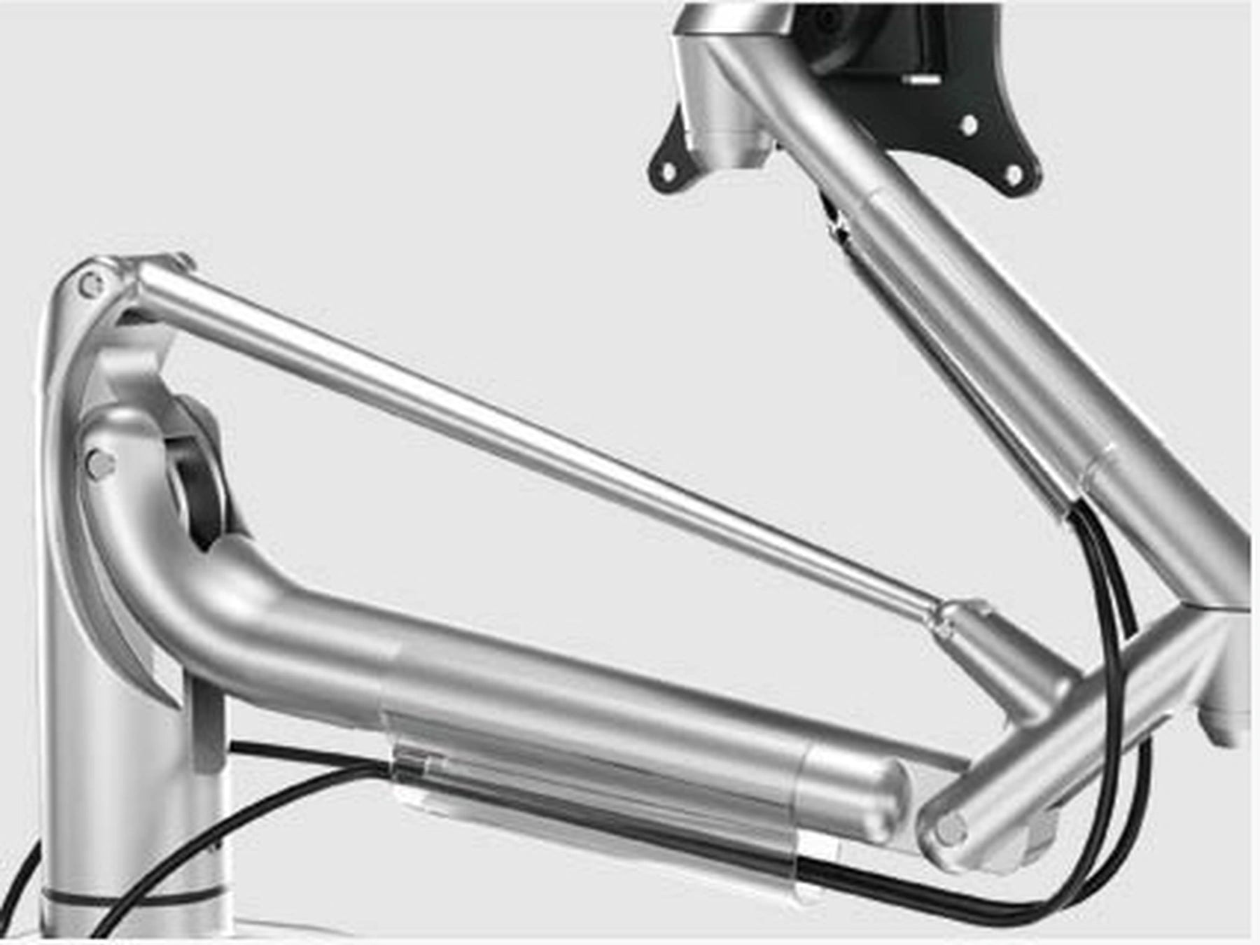 Display cables routed through the monitor arm cable guides