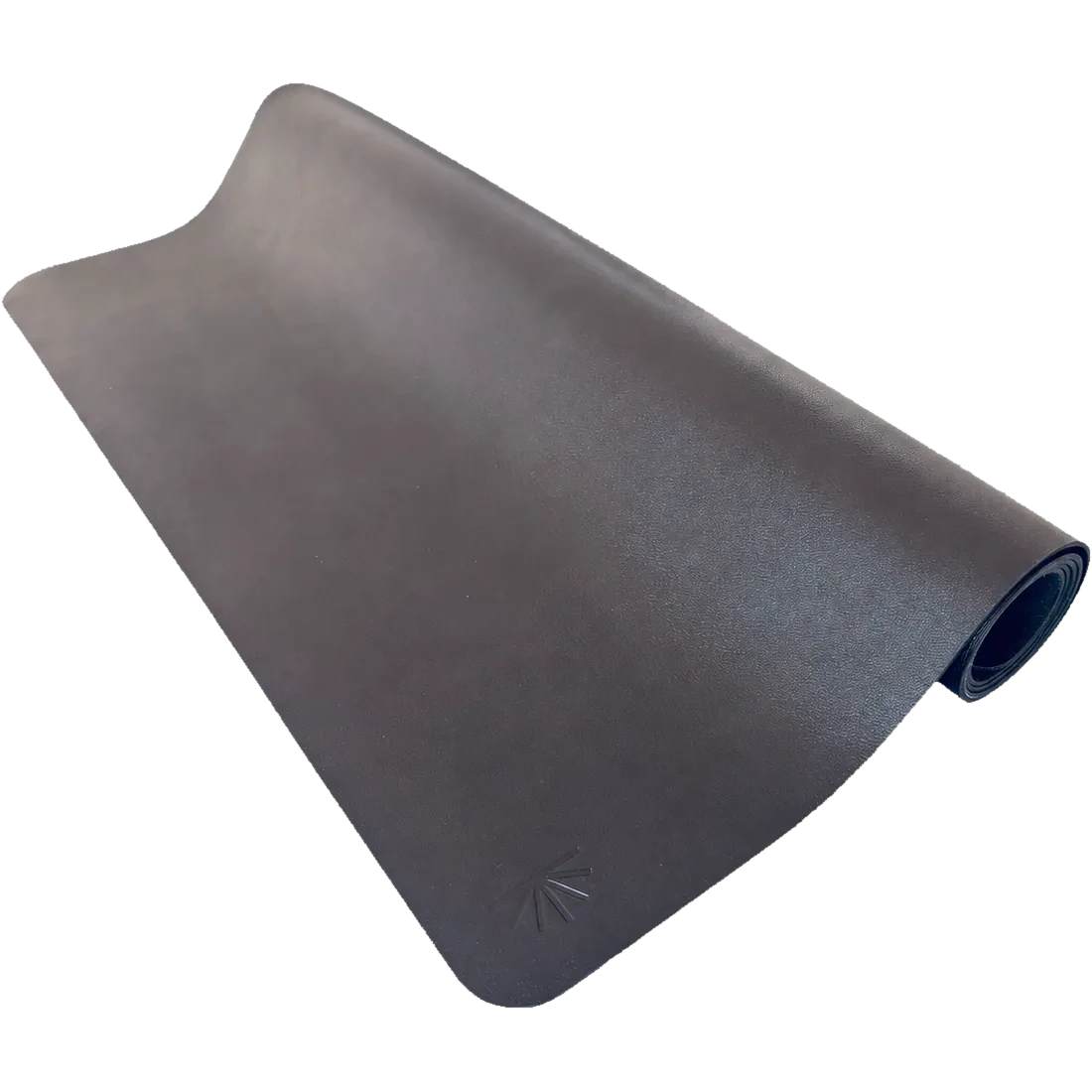Napa leather desk mat partly rolled to show its flexible profile