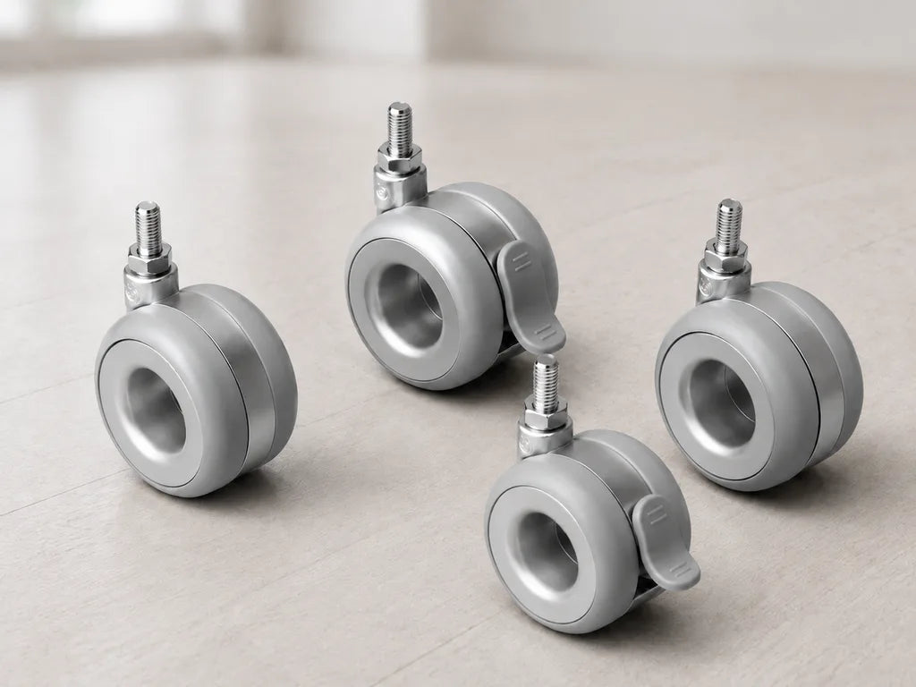 Complete set of four Standing Desk Casters, including two locking and two non-locking casters